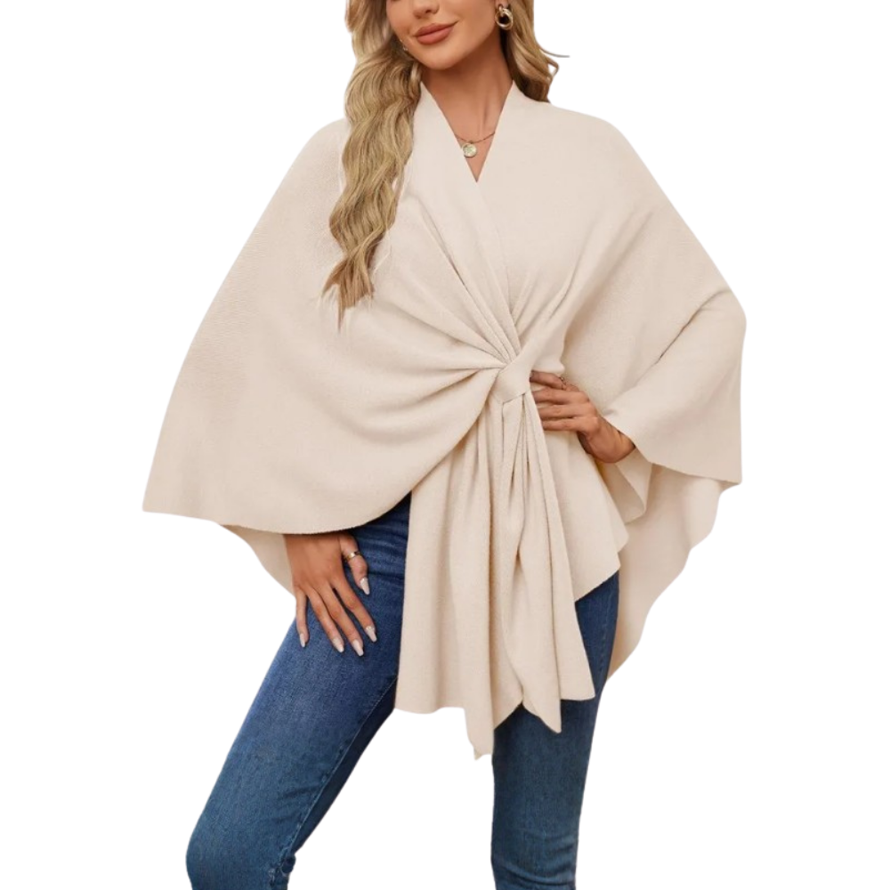 Chic stickad poncho för kvinnor -Beige - Ozerty