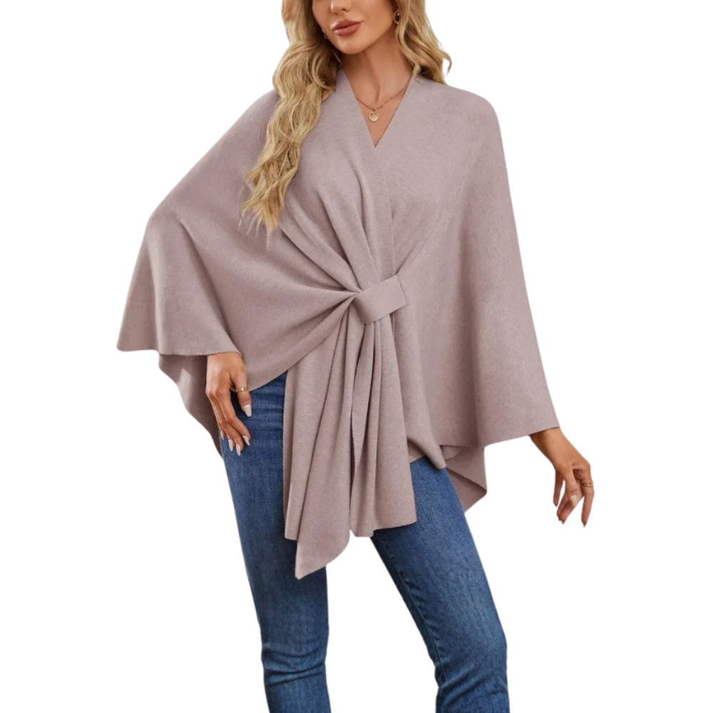 Chic stickad poncho för kvinnor -Lila - Ozerty