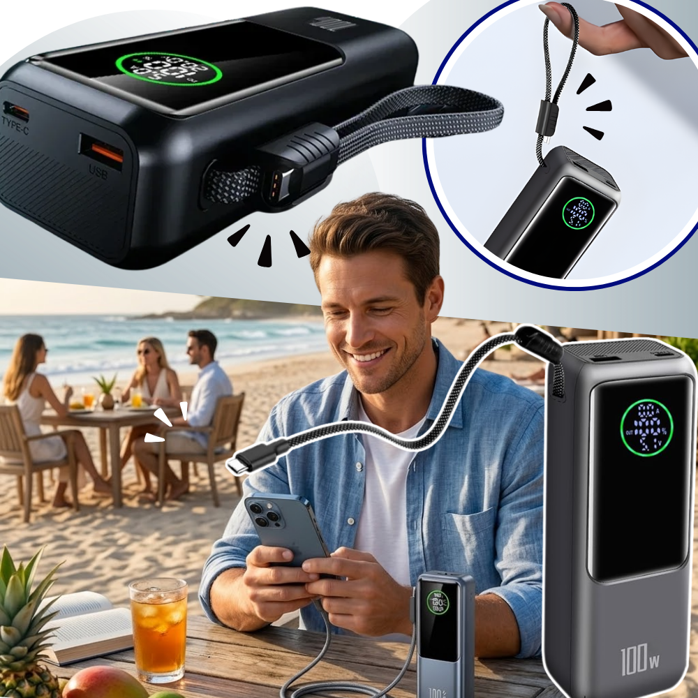 Snabb och pålitlig powerbank med inbyggd kabel  - Ozerty