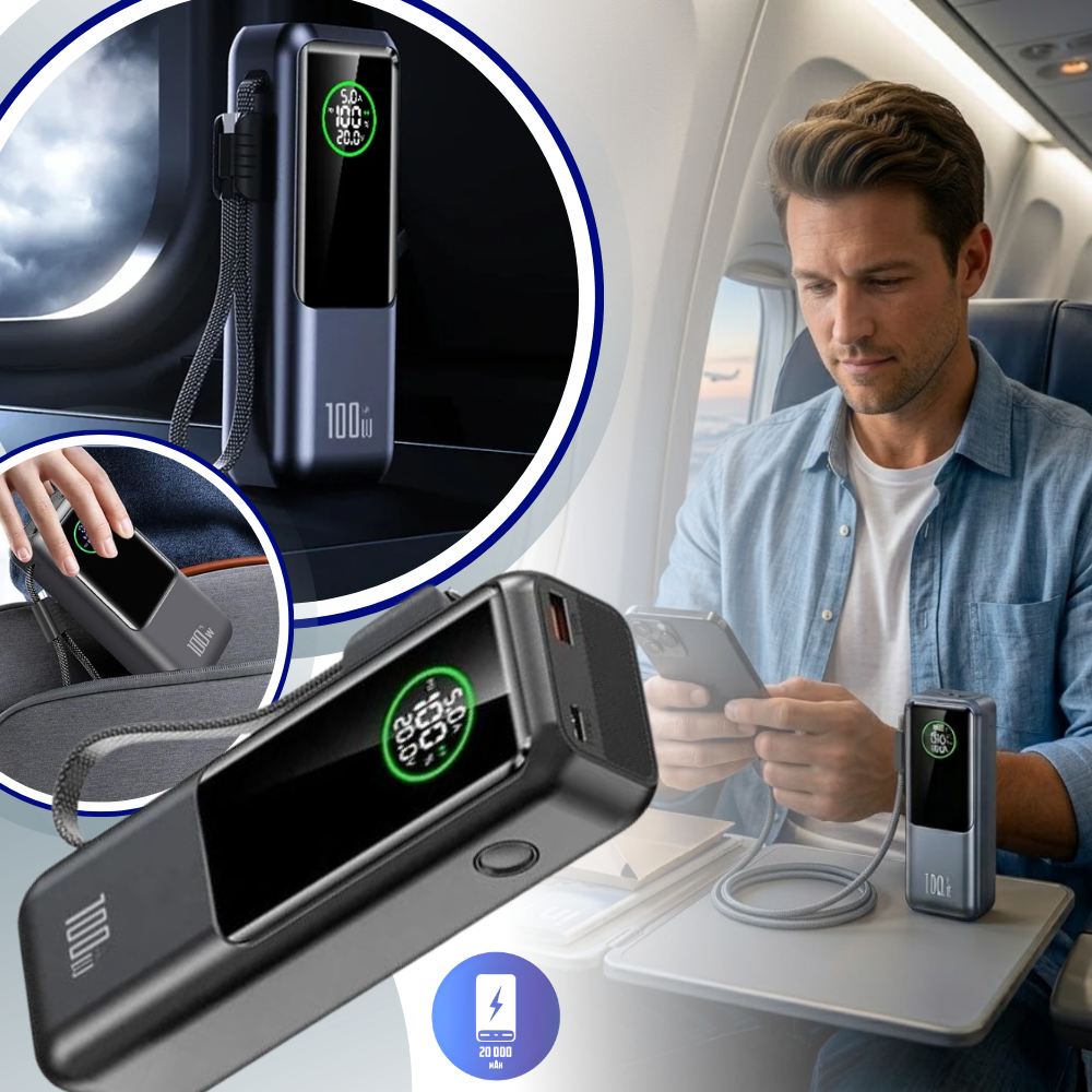 Snabb och pålitlig powerbank med inbyggd kabel  - Ozerty