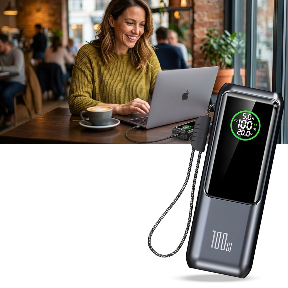 Snabb och pålitlig powerbank med inbyggd kabel  - Ozerty