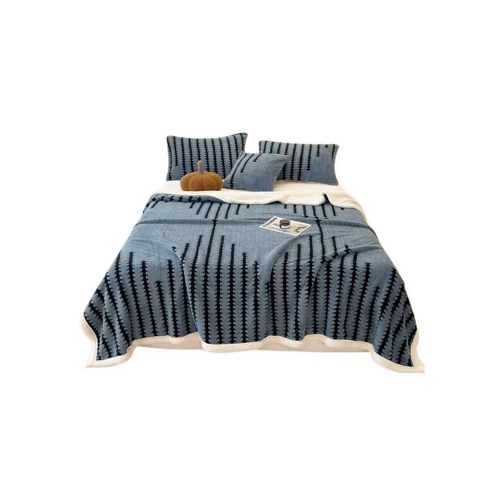 Fluffig Jacquard vinterfilt -Blå - Ozerty