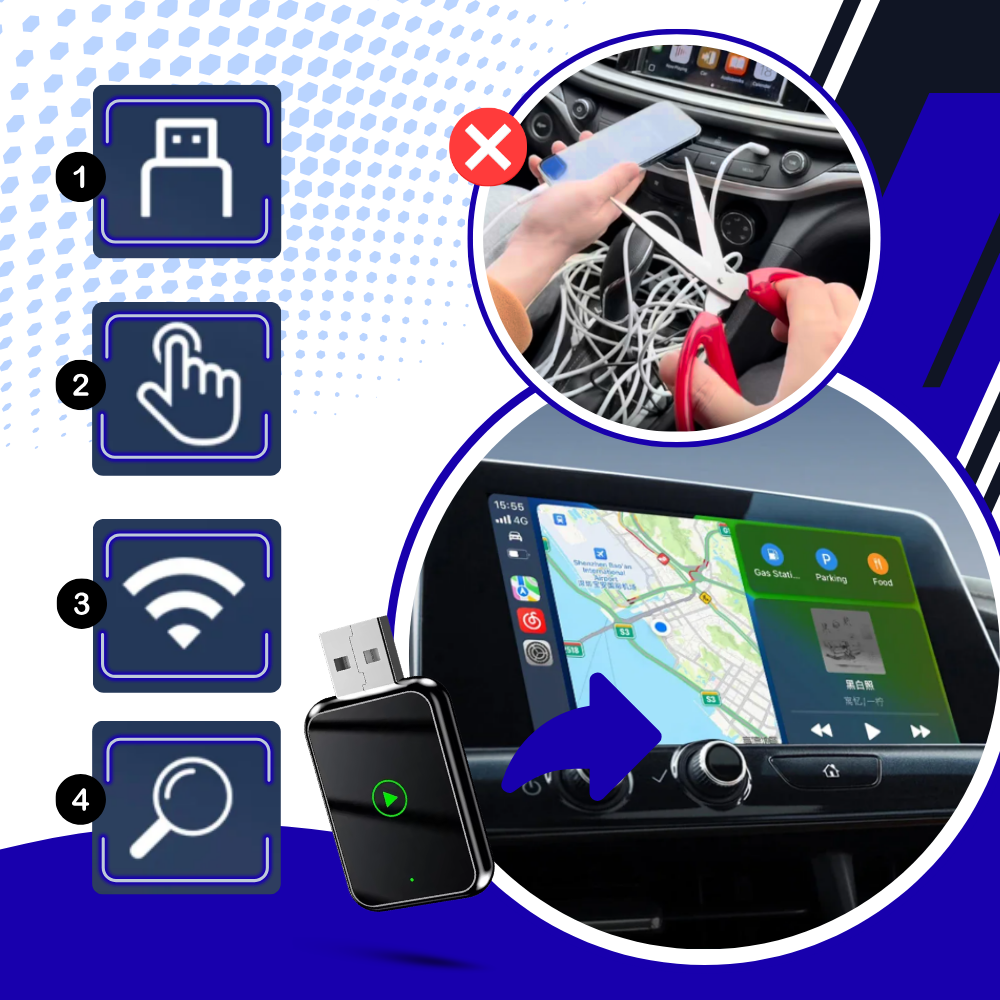 Praktisk adapter för trådlös CarPlay - Ozerty