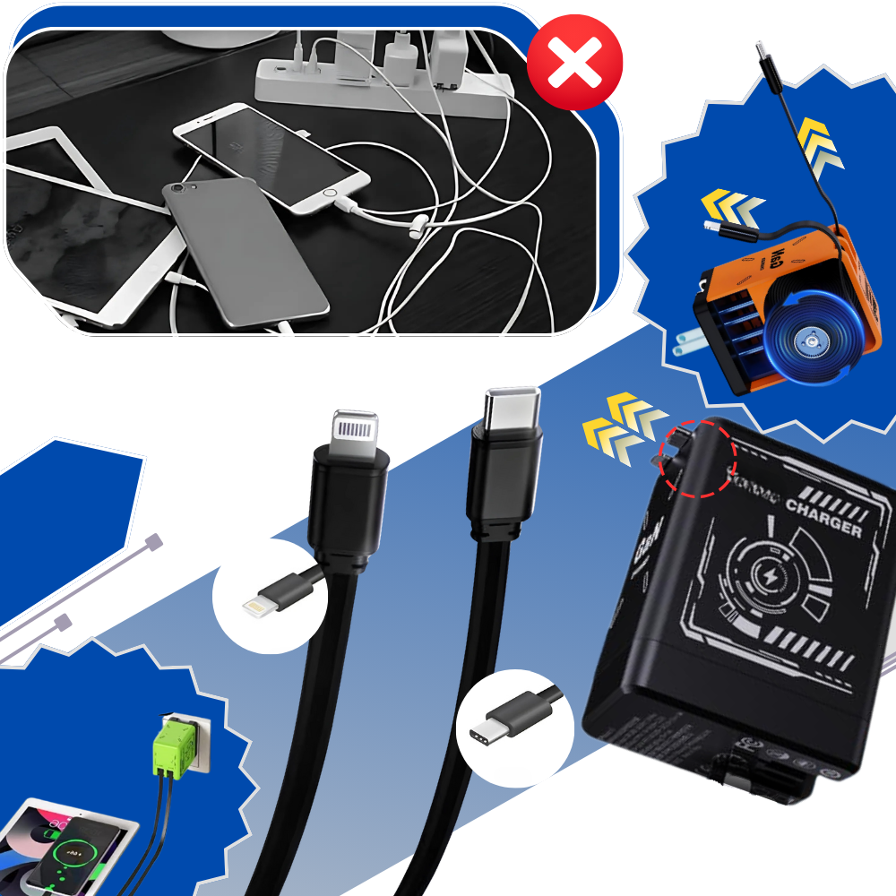 Utdragbar Kabel med Dubbel Laddare - Ozerty