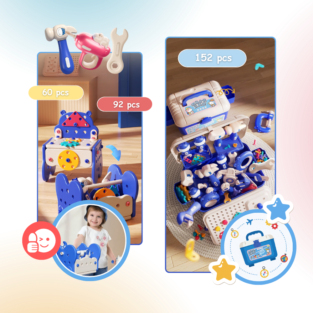 Skruvpussel med verktygslåda för barn - Ozerty