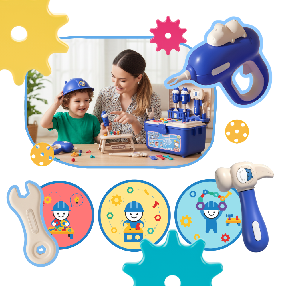 Skruvpussel med verktygslåda för barn - Ozerty