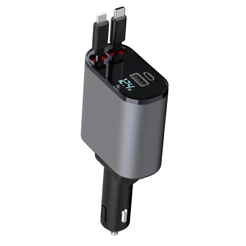 Teleskopisk billaddningsstation -Typ C + Apple - Ozerty