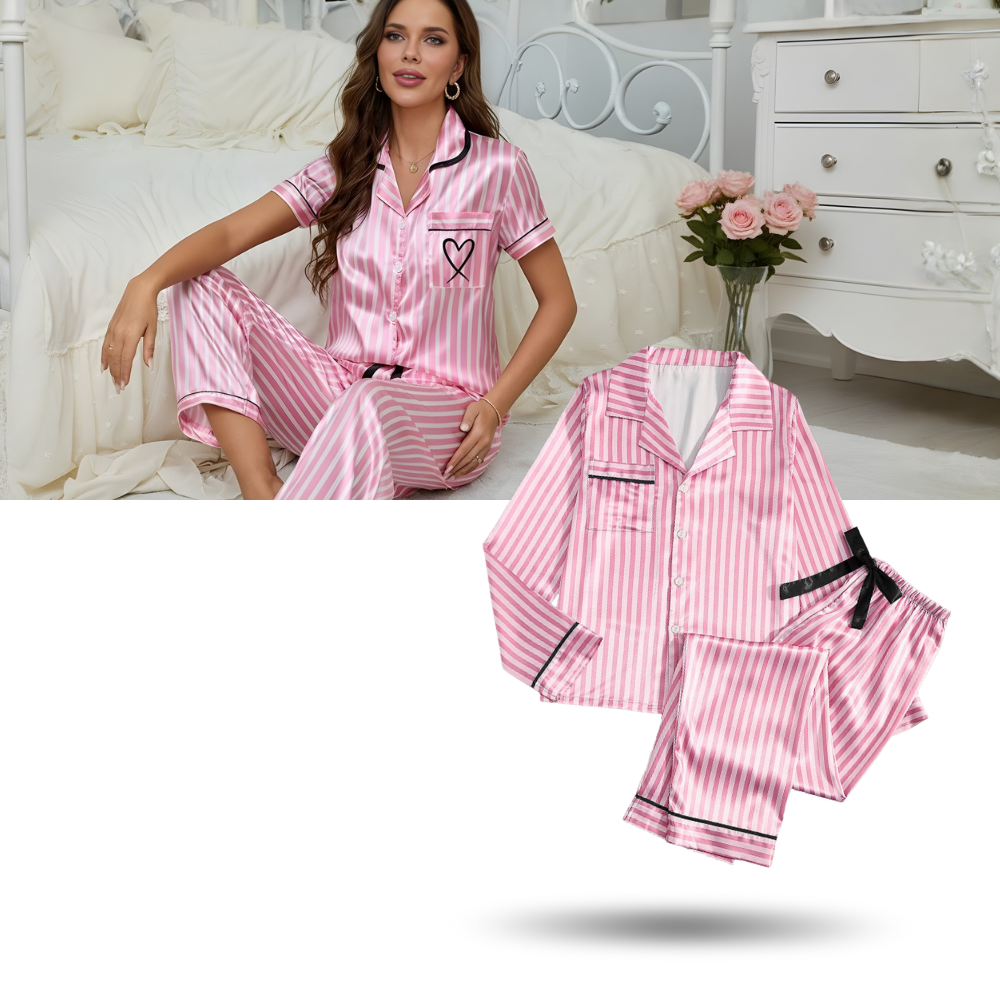 Rosa satinpyjamas för kvinnor - Ozerty