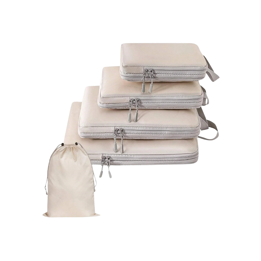 Zip Kompressions Bagageorganiserar -Beige - Ozerty