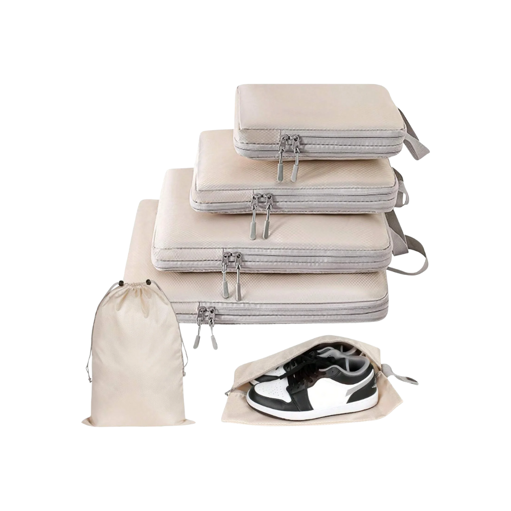 Zip Kompressions Bagageorganiserar -Beige - Ozerty