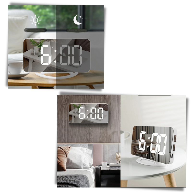 Spegel med digital väckarklocka - Ozerty