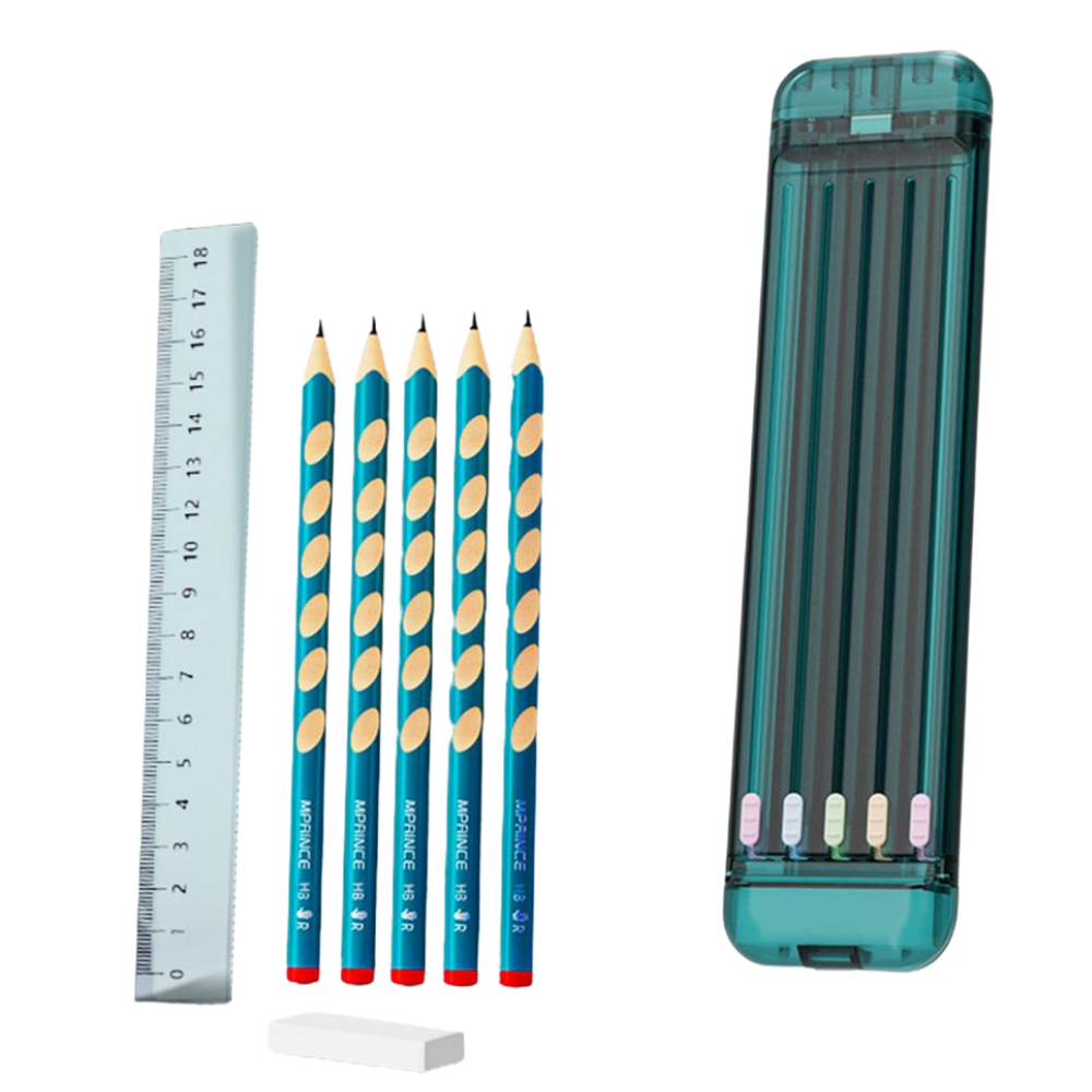 Hårt pennfodral med pennor och linjal - Ozerty