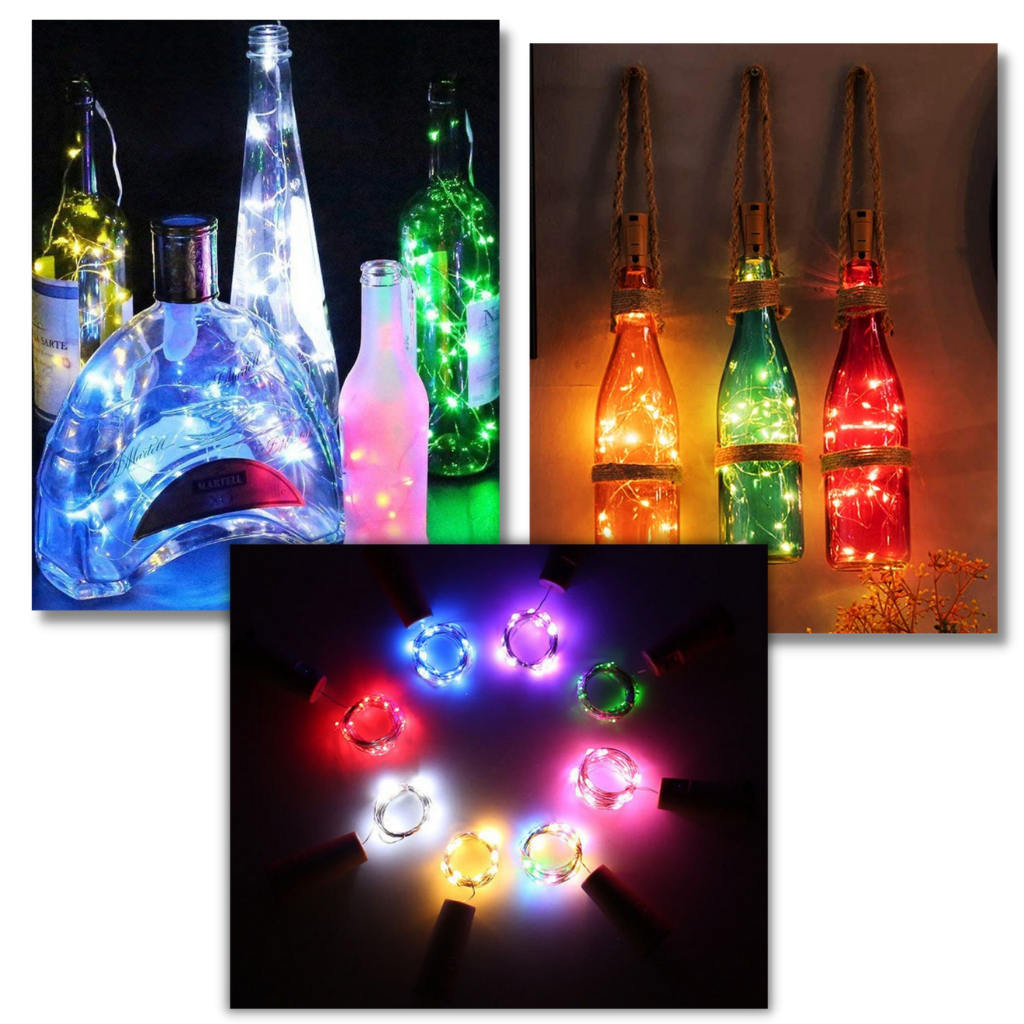 LED-ljusslinga och för flaska med kork (3 st.) - Ozerty