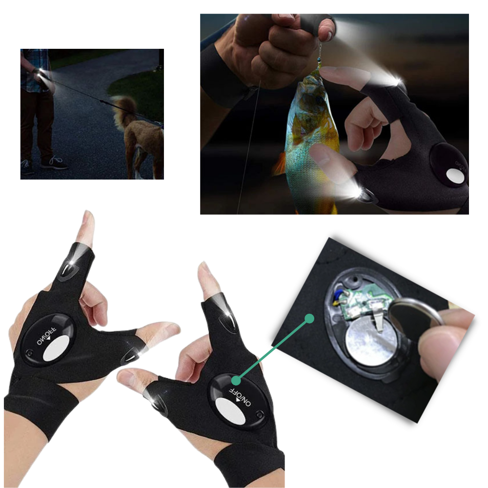 Par LED-handskar med vattentäta lampor - Ozerty